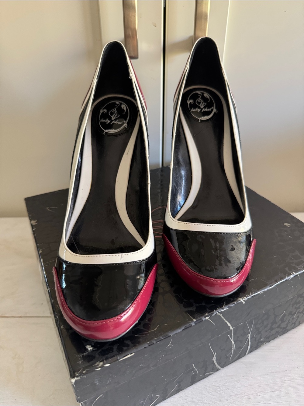 Y2K Baby Phat White & Red Patent Leather Pointed-Toe Pumps